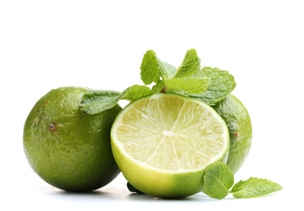 Fresh lime with mint isolated on white - Φωτογραφία, εικόνα