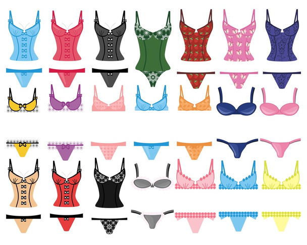 Many different lingerie on white - Vetor, Imagem