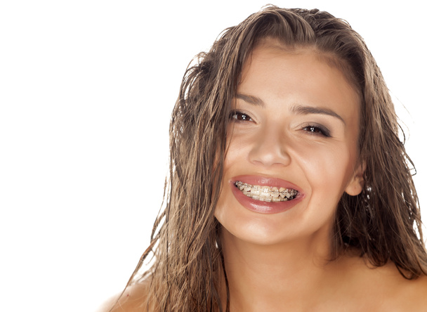 Wet hair and braces - Photo, Image