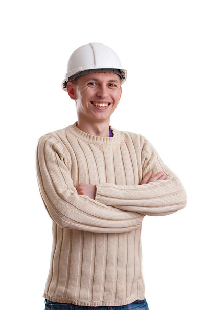 Trabajador en casco
 - Foto, imagen
