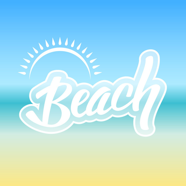 Beach. Calligraphy. White handwritten word on blurred background. - Vector, Imagen