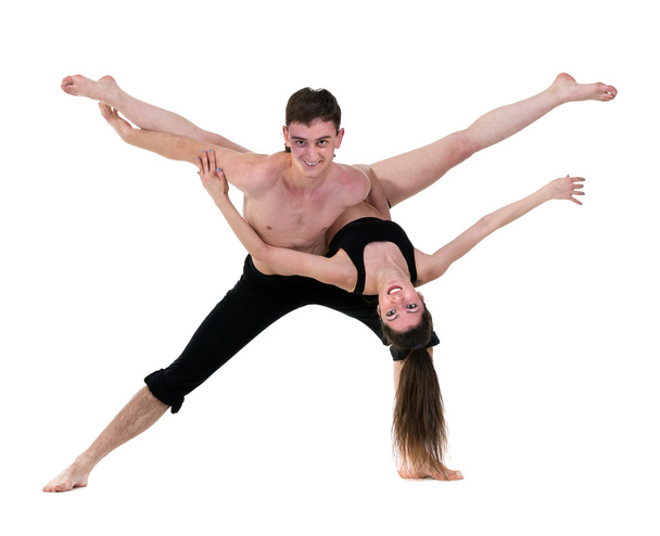 couple man and woman exercising fitness dancing on white background - Foto, Imagem