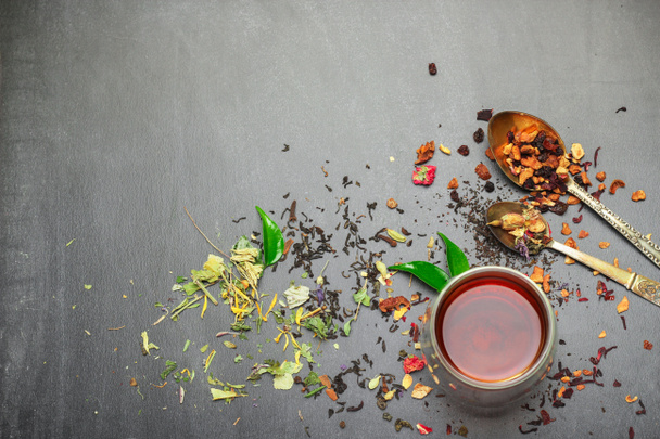 Herbal tea on a black chalkboard - Fotografie, Obrázek