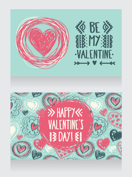 Cute cards with doodle heart ornament for valentines day - Vektor, kép