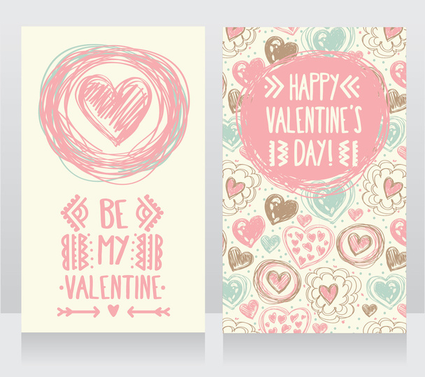 Cute cards with doodle heart ornament for valentines day - Vektor, obrázek