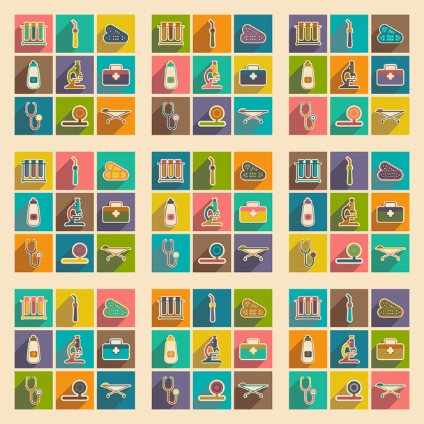 Icons of medical instruments and medicament in flat style - Vector, Image