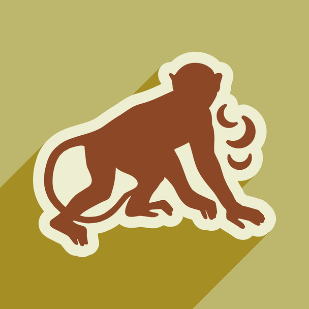 плоский значок з довгою тіньовою мавпою з бананами
 - Вектор, зображення