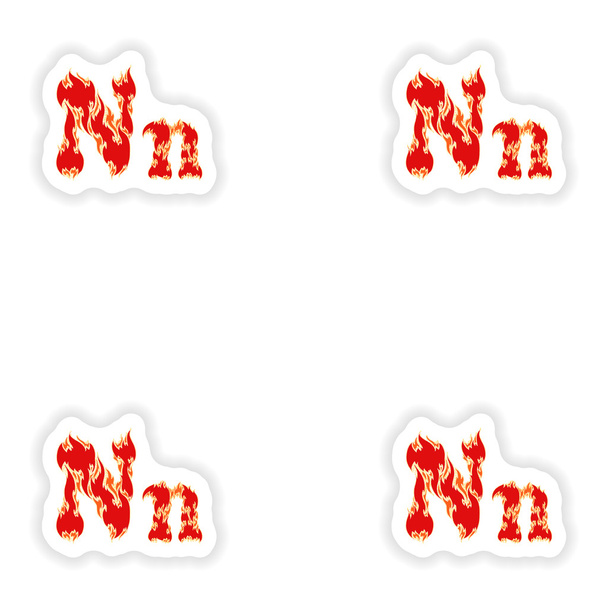 Montageaufkleber feurige Schrift roter Buchstabe n auf weißem Hintergrund - Vektor, Bild