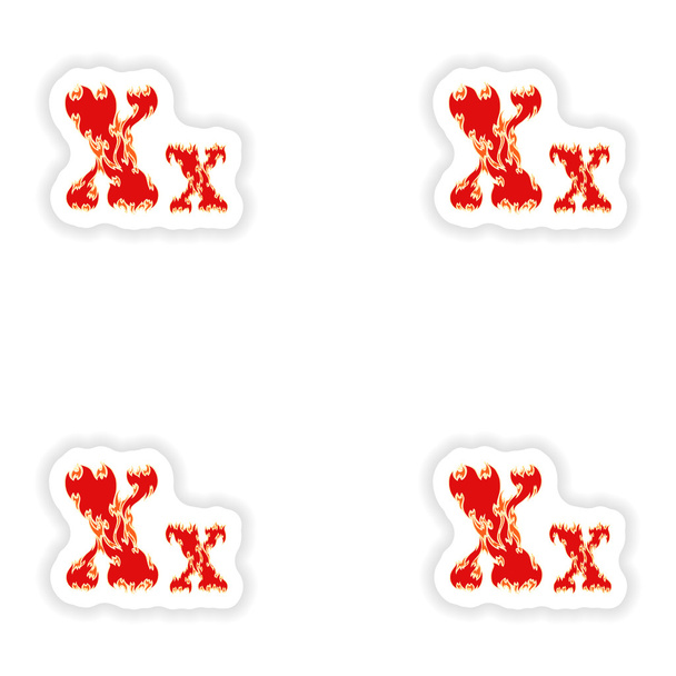 Montageaufkleber feurige Schrift roter Buchstabe x auf weißem Hintergrund - Vektor, Bild