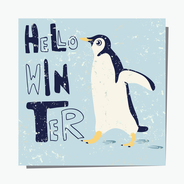 Penguin winter card - Vetor, Imagem