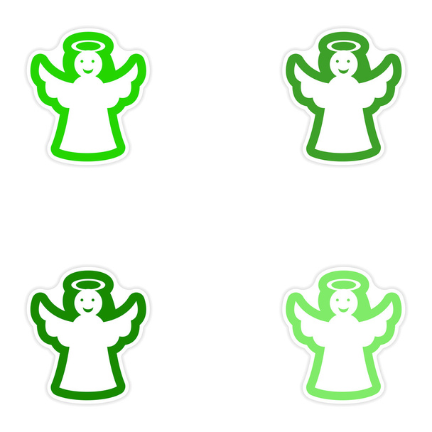 Set of paper stickers on white background Christmas angel - Vector, Image