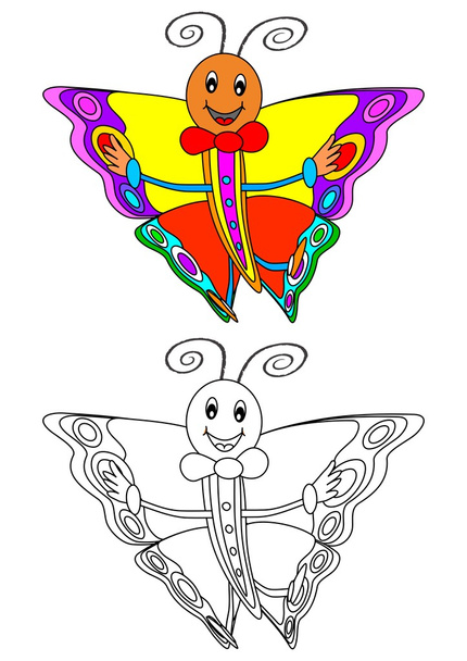 Papillon coloré souriant comme un livre de coloriage pour enfants
 - Photo, image