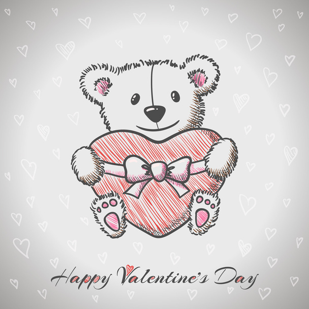 Sketch style hand drawn Bear with heart - Vektor, kép