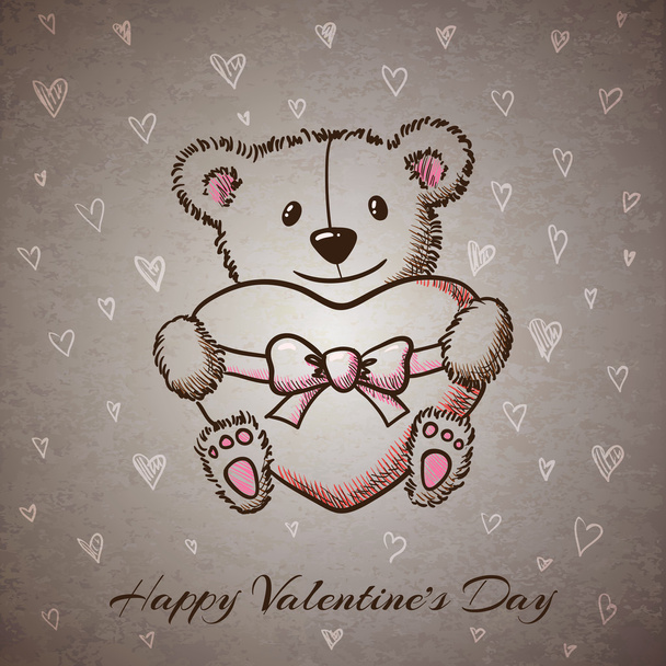 Sketch style hand drawn Bear with heart - Vector, imagen