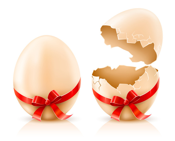 όλο και σπασμένα κοχύλια αυγών του Πάσχα με κόκκινο τόξο - Διάνυσμα, εικόνα