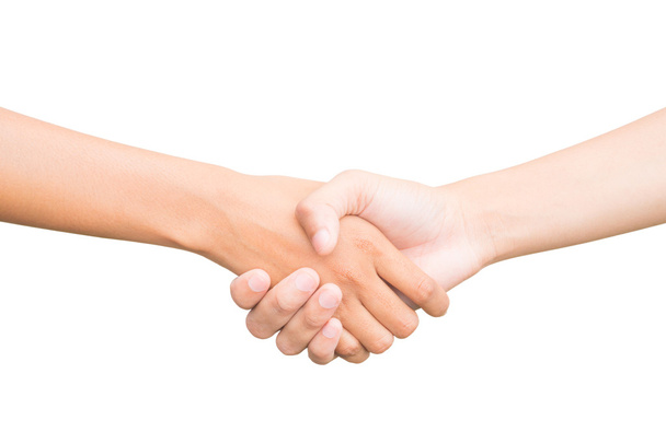 Shaking hands of two male people, isolated on white - Foto, Bild