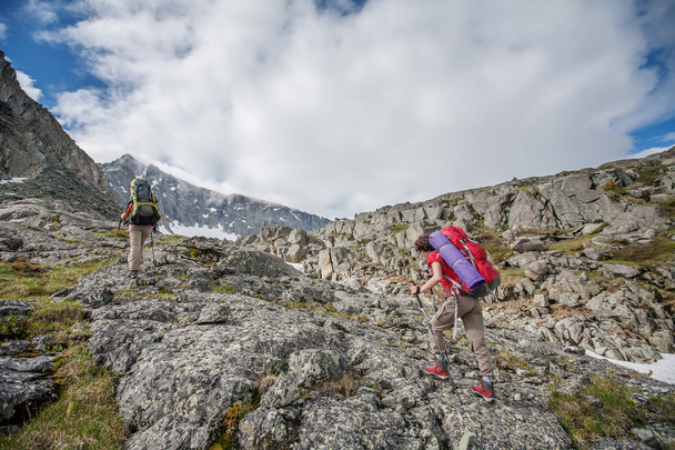 Hiker in Altai mountains - Fotoğraf, Görsel