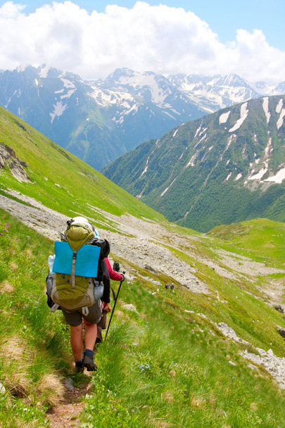 Hiker in Caucasus mountains - Fotó, kép