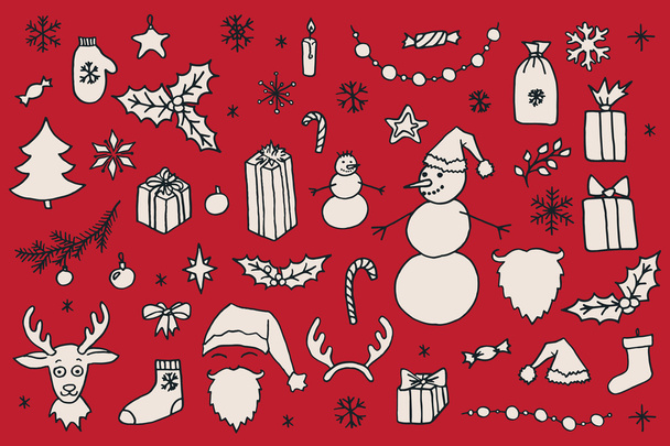 Χριστούγεννα doodle στοιχεία - Διάνυσμα, εικόνα