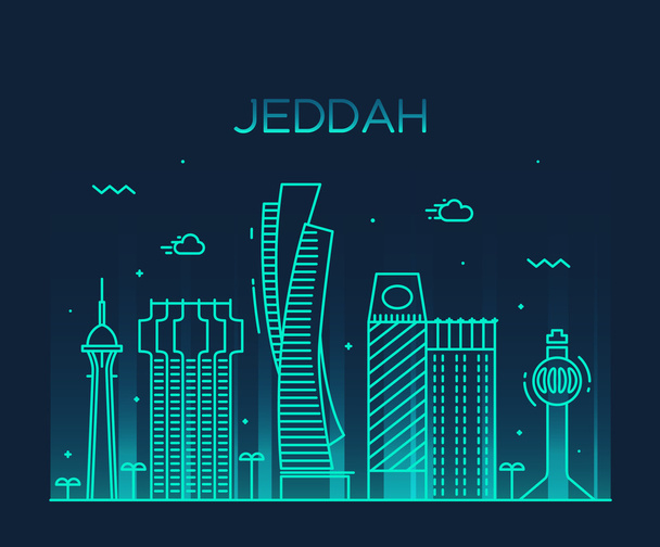 Jeddah skyline Векторні ілюстрації лінійний стиль - Вектор, зображення