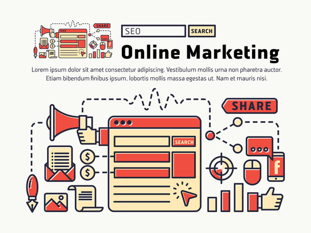 On-line Marketing. Ikony a symboly pro webové záhlaví - Vektor, obrázek