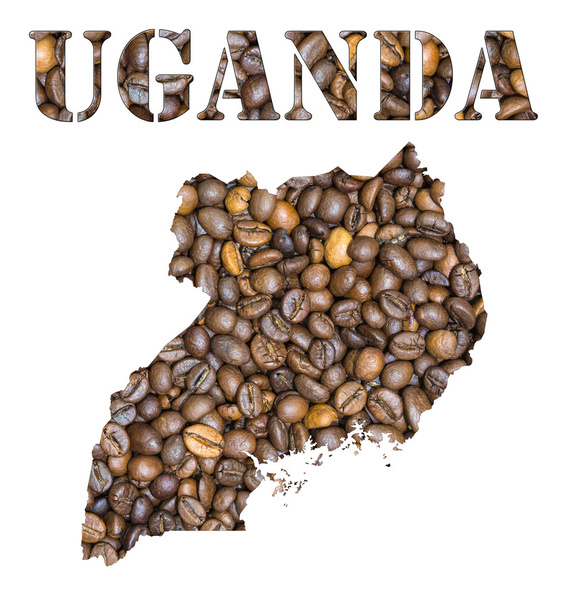 Uganda szó és az ország megjelenítése alakú kávébab háttér - Fotó, kép