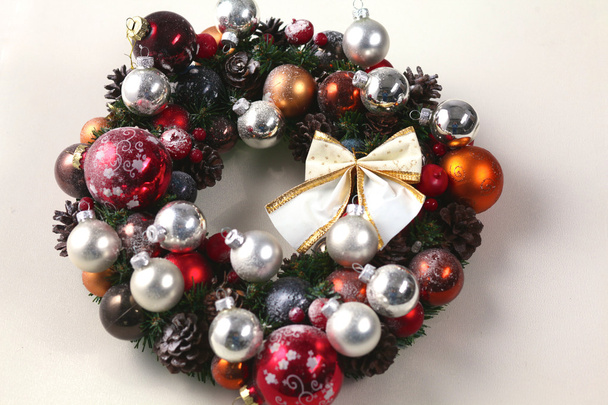 green christmas wreath with golden bow - Photo, Image