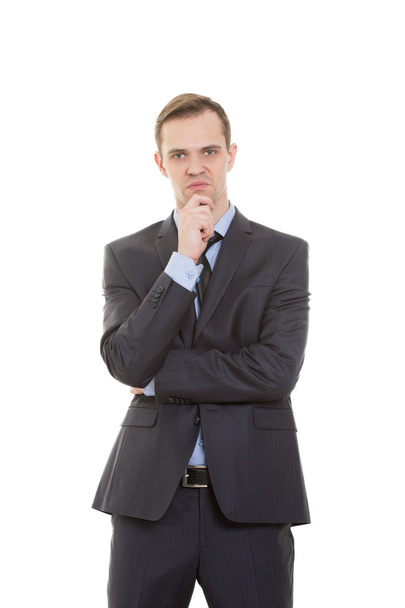 body language. man in business suit isolated on white background. stroking the chin, - Valokuva, kuva