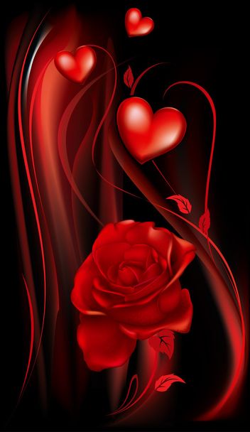 Rosa rossa e cuore - Vettoriali, immagini