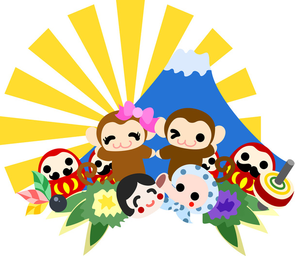 monkeys and the first sunrise of a new year - Vector, Image