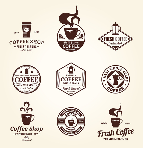 Conjunto de Etiquetas Vector Coffee Shop, Ícones e Elementos de Design
 - Vetor, Imagem