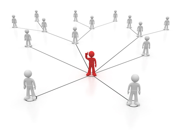 Társadalmi hálózat egy piros karakter karja fel - Fotó, kép
