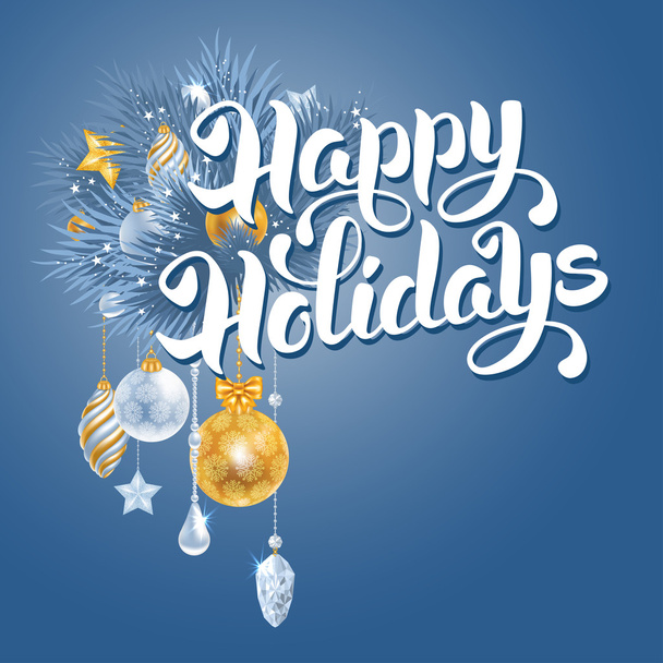 Kaligrafi yazı Happy Holidays ile neşeli Noel tebrik kartı - Vektör, Görsel