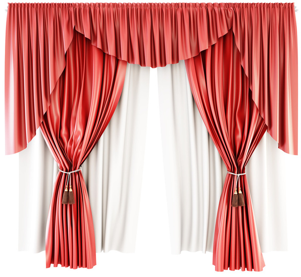 Red curtain with pelmet isolated on a white background. 3d. - Photo, Image