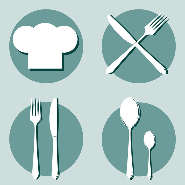 Tenedor, cuchillo, cuchara icono imagen vectorial
 - Vector, Imagen