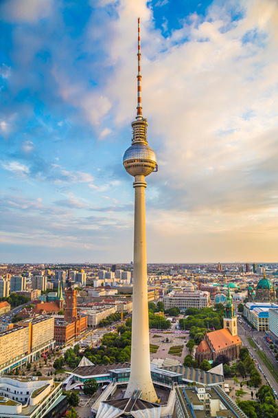 Berlin skyline with TV tower at sunset, Germany - Fotoğraf, Görsel