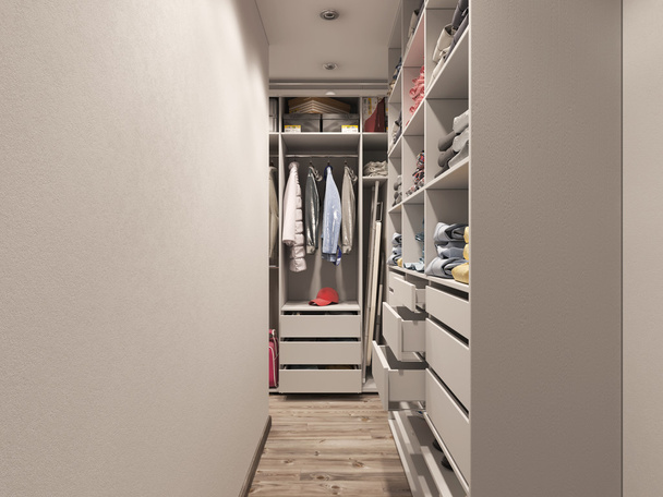 3D visualization of the wardrobe room in light tones - Foto, Imagen