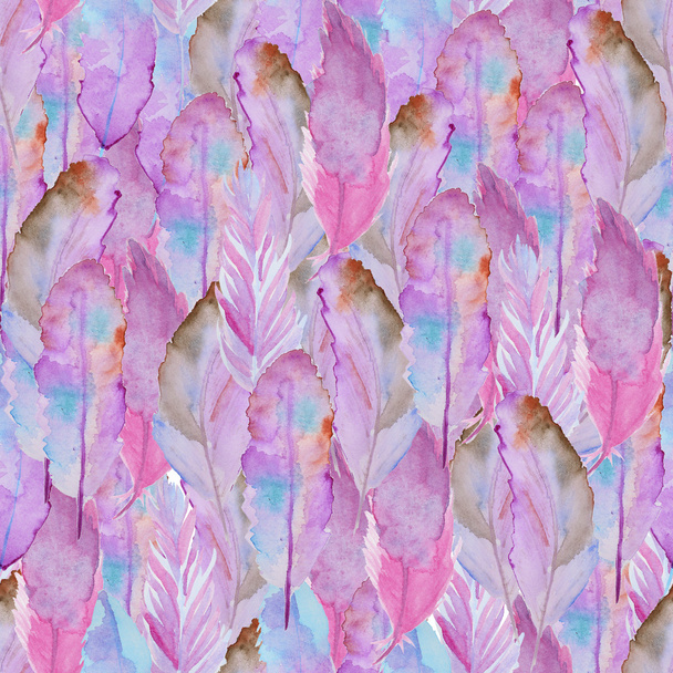Watercolor pattern with feathers - Φωτογραφία, εικόνα