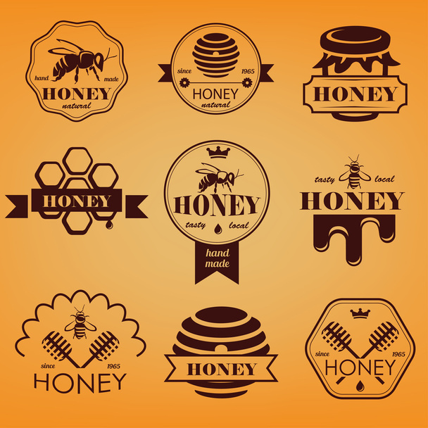 honing emblemen en etiketten vector set - Vector, afbeelding