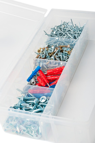 Nails and screws in box - Foto, Imagen
