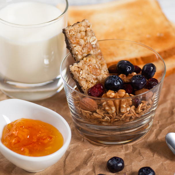 Healthy Breakfast. Muesli and Blueberry - Photo, Image