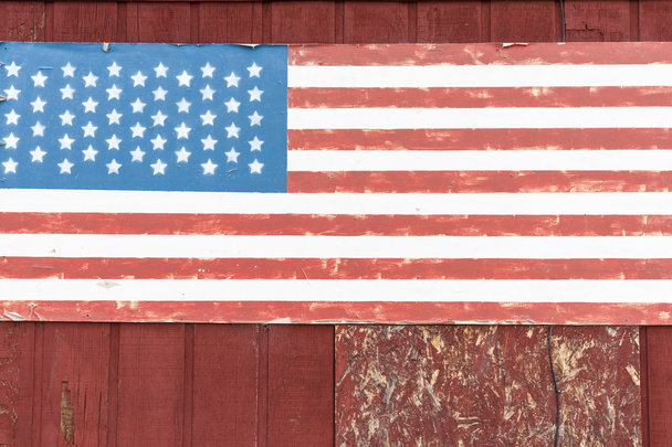 US flag, painted on old wooden wall, grunge. - Photo, Image