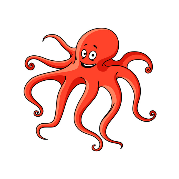 Cartoon red ocean octopus character  - Vector, afbeelding