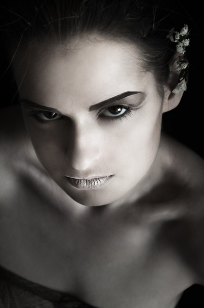 Portrait of a young woman on a black background - Zdjęcie, obraz