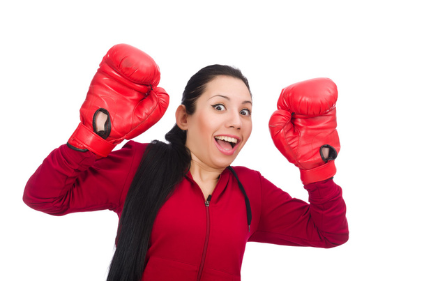 Kobieta bokser izolowany na białym - Zdjęcie, obraz