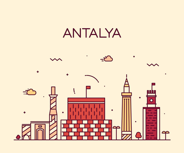 Antalya városára vektoros illusztráció lineáris stílusa - Vektor, kép