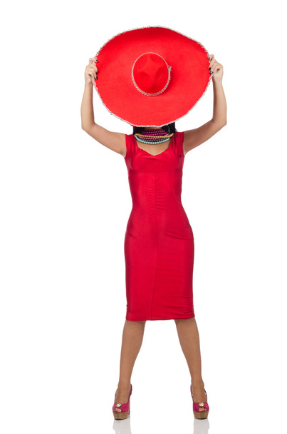 Woman in red dress with sombrero - Photo, Image