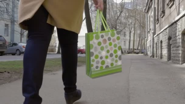 Woman Legs Walking With Colorful Shopping Bag - Felvétel, videó