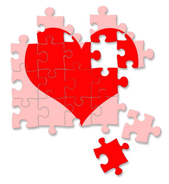 red broken heart made by puzzle pieces - Фото, изображение