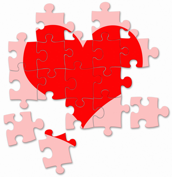 red broken heart made by puzzle pieces - Φωτογραφία, εικόνα